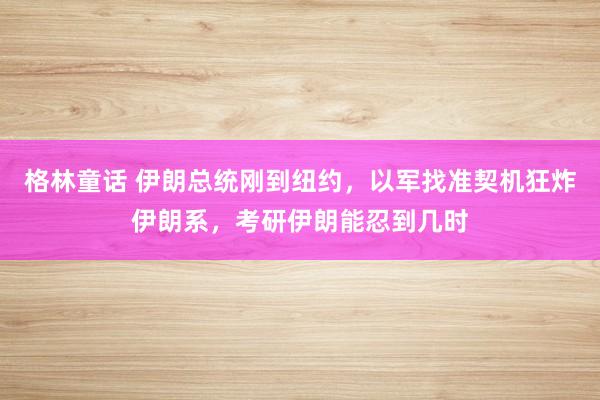 格林童话 伊朗总统刚到纽约，以军找准契机狂炸伊朗系，考研伊朗能忍到几时