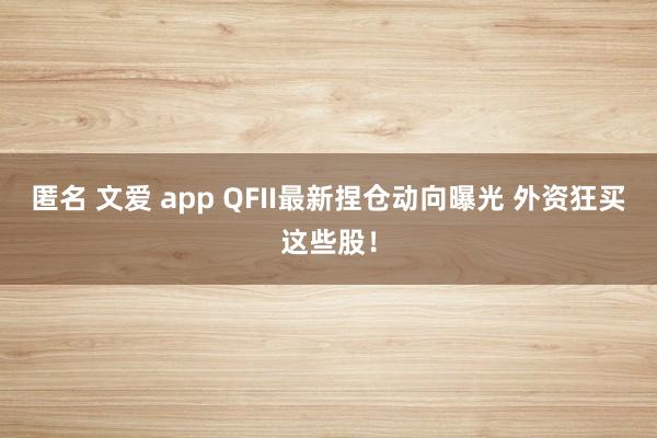 匿名 文爱 app QFII最新捏仓动向曝光 外资狂买这些股！