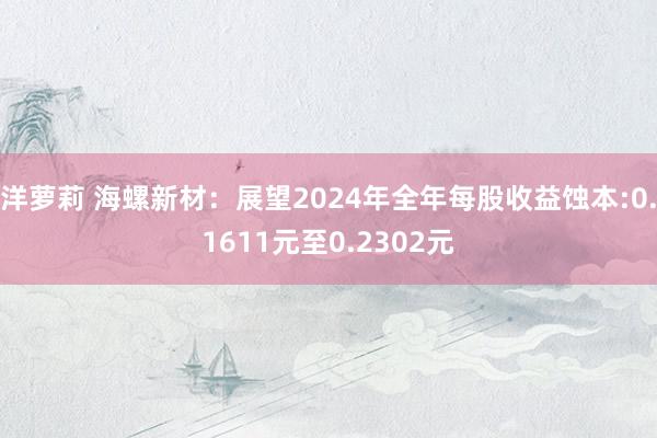 洋萝莉 海螺新材：展望2024年全年每股收益蚀本:0.1611元至0.2302元