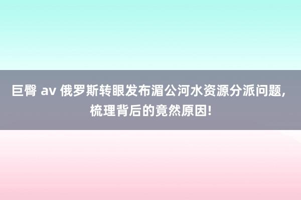 巨臀 av 俄罗斯转眼发布湄公河水资源分派问题, 梳理背后的竟然原因!